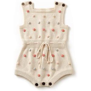 imageSimplee kids Baby Girl Kint Romper Fall Sleeveless Pompoms Rompers Newborn Little Girl Overall Jumpsuit OutfitsAapricot