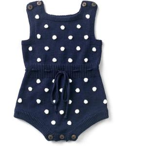 imageSimplee kids Baby Girl Kint Romper Fall Sleeveless Pompoms Rompers Newborn Little Girl Overall Jumpsuit OutfitsAnavy