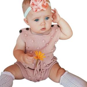 imageSimplee kids Baby Girl Kint Romper Fall Sleeveless Pompoms Rompers Newborn Little Girl Overall Jumpsuit OutfitsApink