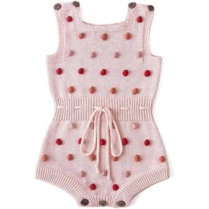 imageSimplee kids Baby Girl Kint Romper Fall Sleeveless Pompoms Rompers Newborn Little Girl Overall Jumpsuit OutfitsApink3
