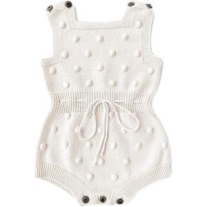imageSimplee kids Baby Girl Kint Romper Fall Sleeveless Pompoms Rompers Newborn Little Girl Overall Jumpsuit OutfitsB  a Ivory White