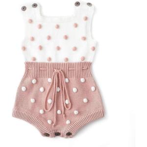 imageSimplee kids Baby Girl Kint Romper Fall Sleeveless Pompoms Rompers Newborn Little Girl Overall Jumpsuit OutfitsB  a Pink