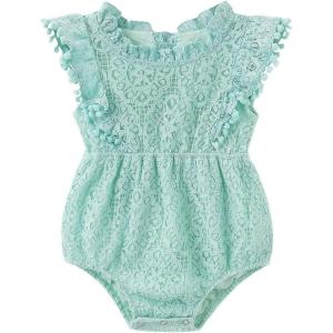 imageSimplee kids Baby Girl Kint Romper Fall Sleeveless Pompoms Rompers Newborn Little Girl Overall Jumpsuit OutfitsE Blue Green