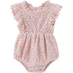 imageSimplee kids Baby Girl Kint Romper Fall Sleeveless Pompoms Rompers Newborn Little Girl Overall Jumpsuit OutfitsE Dusty Pink