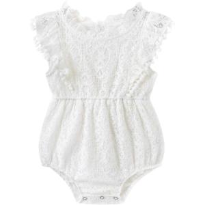 imageSimplee kids Baby Girl Kint Romper Fall Sleeveless Pompoms Rompers Newborn Little Girl Overall Jumpsuit OutfitsE White