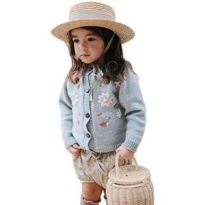 imageSimplee kids Baby Girl Thin Sweater Solid White Pink Cardigans for Toddler 03YearsBblue