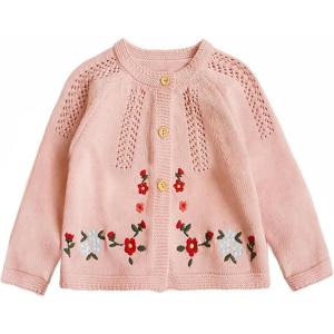 imageSimplee kids Baby Girl Thin Sweater Solid White Pink Cardigans for Toddler 03YearsCpink