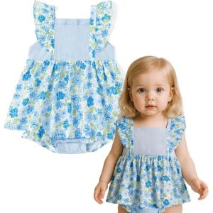 imageSimplee kids Baby Infant Girls Cotton Short Ruffle Sleeve Summer Romper Outfits 324 MonthsAblue Floral