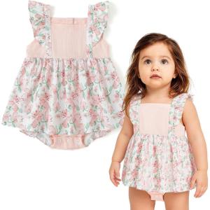 imageSimplee kids Baby Infant Girls Cotton Short Ruffle Sleeve Summer Romper Outfits 324 MonthsApink Floral