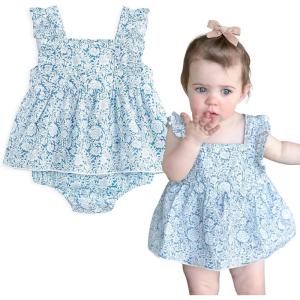 imageSimplee kids Baby Infant Girls Cotton Short Ruffle Sleeve Summer Romper Outfits 324 MonthsBlight Blue