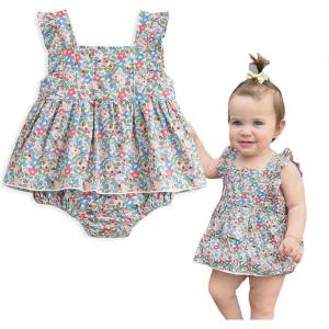 imageSimplee kids Baby Infant Girls Cotton Short Ruffle Sleeve Summer Romper Outfits 324 MonthsBpink Blue