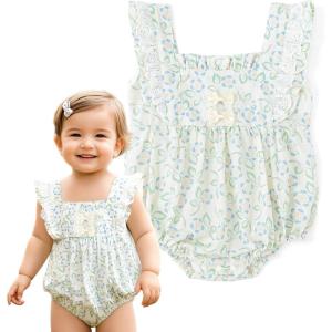 imageSimplee kids Baby Infant Girls Cotton Short Ruffle Sleeve Summer Romper Outfits 324 MonthsDlight Blue