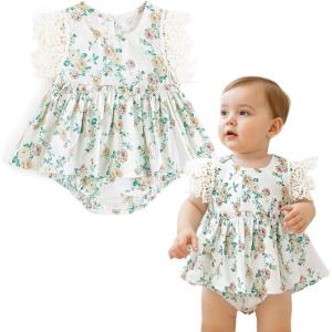 imageSimplee kids Baby Infant Girls Cotton Short Ruffle Sleeve Summer Romper Outfits 324 MonthsEagreen Floral