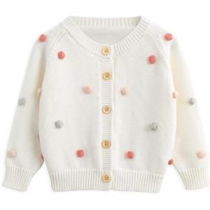 imageSimplee kids Baby Sweater Cardigan Jacquard CableKnit Spring Coat Long Sleeve Cardigan for Baby GirlZzwhite