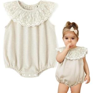 imageSimplee kids Newborn Boys Girls Ruffle Romper Summer Outfit Jumpsuit Linen Embroidery Bodysuits WhiteAaagray Apricot