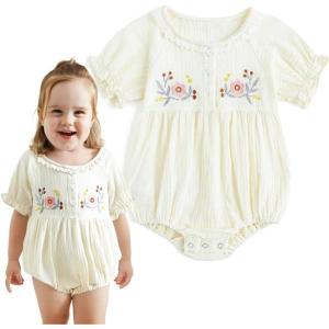 imageSimplee kids Newborn Boys Girls Ruffle Romper Summer Outfit Jumpsuit Linen Embroidery Bodysuits WhiteAapricot