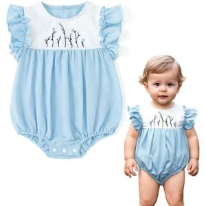 imageSimplee kids Newborn Infant Rompers Baby Girls Summer Ruffle Sleeveless Embroidery Bodysuit OutfitsAbblue