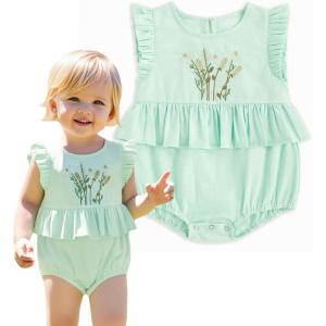 imageSimplee kids Newborn Infant Rompers Baby Girls Summer Ruffle Sleeveless Embroidery Bodysuit OutfitsBbmint Green