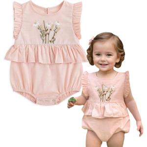 imageSimplee kids Newborn Infant Rompers Baby Girls Summer Ruffle Sleeveless Embroidery Bodysuit OutfitsBbpink