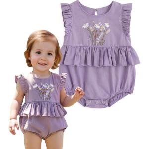 imageSimplee kids Newborn Infant Rompers Baby Girls Summer Ruffle Sleeveless Embroidery Bodysuit OutfitsBbpurple