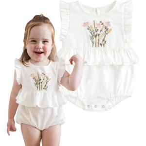 imageSimplee kids Newborn Infant Rompers Baby Girls Summer Ruffle Sleeveless Embroidery Bodysuit OutfitsBbwhite