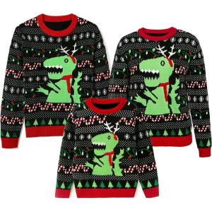 imageSimplee kids Ugly Christmas Sweater Family Matching Outfits for Holiday Party Knitted PulloverBlackdinosaur