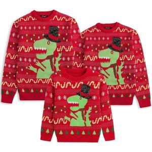 imageSimplee kids Ugly Christmas Sweater Family Matching Outfits for Holiday Party Knitted PulloverReddinosaur