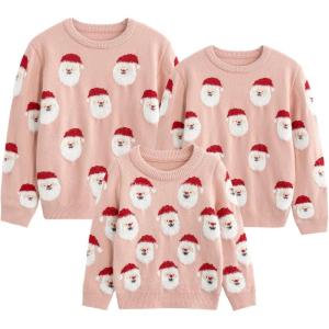 imageSimplee kids Ugly Christmas Sweater Family Matching Outfits for Holiday Party Knitted PulloverSantapink