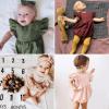 imageSimplee kids Baby Boys Girls Ruffle Romper Summer Outfit Jumpsuit Linen BodysuitsAolive Green