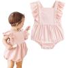 imageSimplee kids Baby Boys Girls Ruffle Romper Summer Outfit Jumpsuit Linen BodysuitsApink