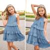 imageSimplee kids Girls Dresses Sleeveless Linen Teen Dresses Casual Summer DressBlue