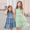 imageSimplee kids Girls Dresses Sleeveless Linen Teen Dresses Casual Summer DressGreen