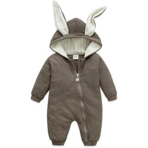 imageSimplee kids Animal Bunny Baby Easter Romper Long Ear Rabbit Hoodie Romper Jumpsuit with ZipperAkcoffee