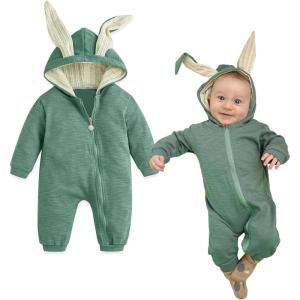 imageSimplee kids Animal Bunny Baby Easter Romper Long Ear Rabbit Hoodie Romper Jumpsuit with ZipperAkgreen
