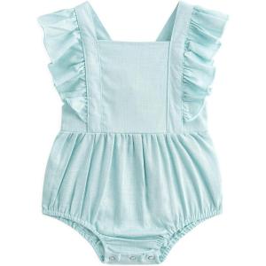 imageSimplee kids Baby Boys Girls Ruffle Romper Summer Outfit Jumpsuit Linen BodysuitsAblue Green