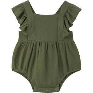 imageSimplee kids Baby Boys Girls Ruffle Romper Summer Outfit Jumpsuit Linen BodysuitsAolive Green