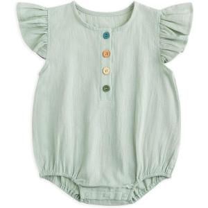 imageSimplee kids Baby Boys Girls Ruffle Romper Summer Outfit Jumpsuit Linen BodysuitsGrayishgreen
