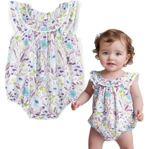 imageSimplee kids Baby Girl Sleeveless Romper Newborn Infant Girls Ruffled Onesie OnePiece Summer Outfit Rompers 3M3TAblue