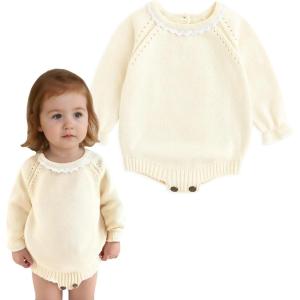 imageSimplee kids Baby Girls Kint Romper Fall Long Sleeve Rompers Newborn Baby Solid Overall Jumpsuit OutfitsApricot