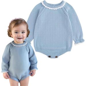 imageSimplee kids Baby Girls Kint Romper Fall Long Sleeve Rompers Newborn Baby Solid Overall Jumpsuit OutfitsBlue