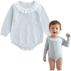 imageSimplee kids Baby Girls Kint Romper Fall Long Sleeve Rompers Newborn Baby Solid Overall Jumpsuit OutfitsLight Blue