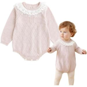 imageSimplee kids Baby Girls Kint Romper Fall Long Sleeve Rompers Newborn Baby Solid Overall Jumpsuit OutfitsLight Pink