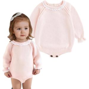 imageSimplee kids Baby Girls Kint Romper Fall Long Sleeve Rompers Newborn Baby Solid Overall Jumpsuit OutfitsPink