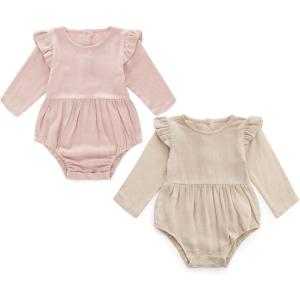 imageSimplee kids Baby Girls Linen Handmade Jumpsuit Summer Long Sleeve Jumpsuit Newborn BabyYpinkkhaki