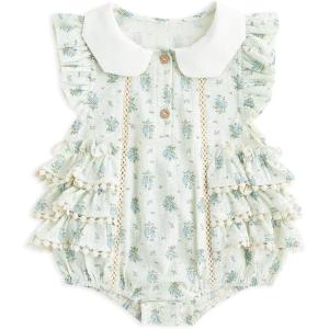 imageSimplee kids Baby Girls Romper Sleeveless Summer Outfits Rompers baby rompers girl Floral Pattern Button One Piece OutfitAbblue