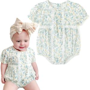 imageSimplee kids Baby Girls Romper Sleeveless Summer Outfits Rompers baby rompers girl Floral Pattern Button One Piece OutfitBbblueyellow Floral