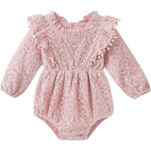imageSimplee kids Baby Girls Rompers Long Sleeve Pompoms Infant Toddler Jumpsuit for Spring Fall WinterEzpink