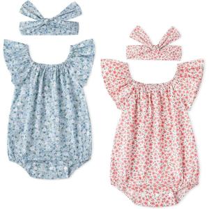 imageSimplee kids Baby Girls Summer Romper Onesie Infant Newborn Floral Ruffled Sleeveless BodysuitAaaa2pcfloral25