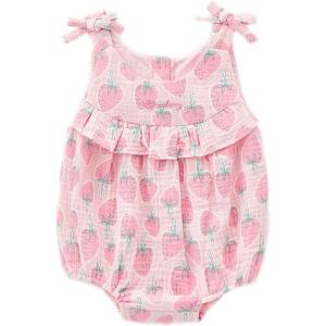 imageSimplee kids Baby Girls Summer Romper Onesie Infant Newborn Floral Ruffled Sleeveless BodysuitPink Strawberry