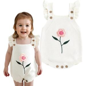 imageSimplee kids Baby Girls Sunflower Knit Rompers Knit Clothes for Newborn Baby GirlsIwhite
